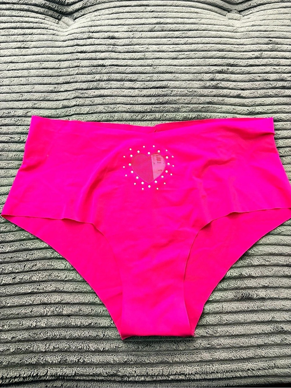 Victoria's Secret No-Show Heart Cut-Out Cheeky Panty Heart Mesh Panty in Pink